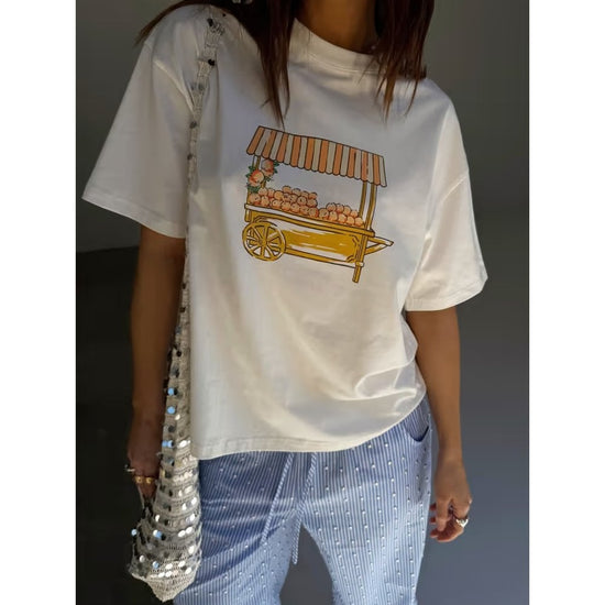 Young Ideas/Henmores - Orange Cart T-Shirt - White - XS