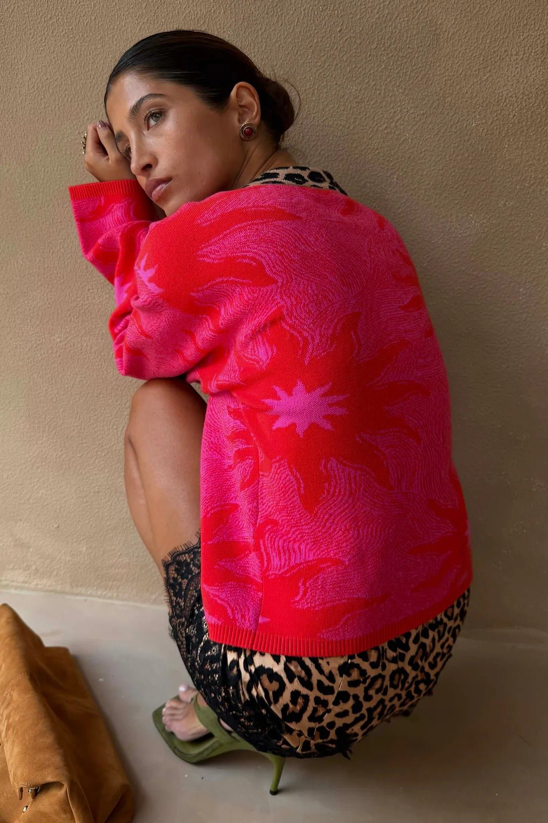 Young Ideas & Henmores - Soleil Leopard Cardigan - Red - XS