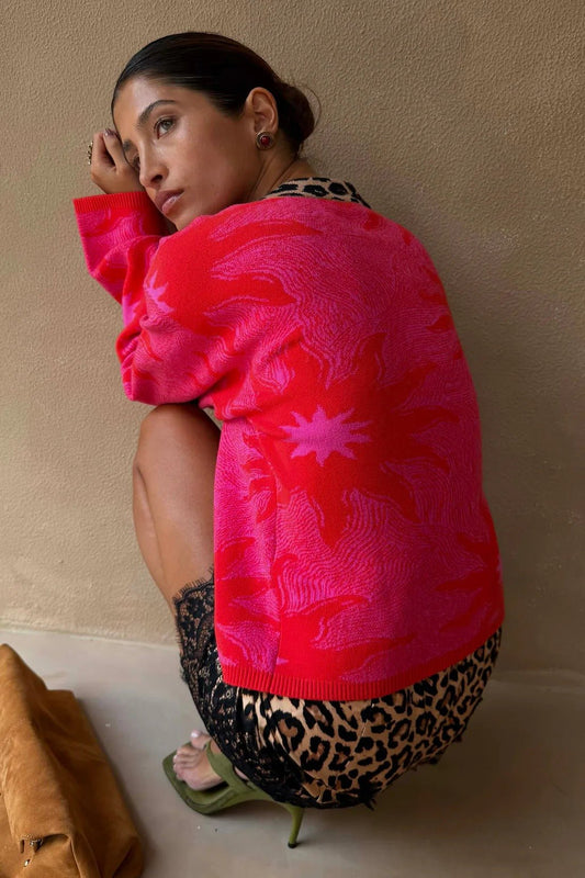 Young Ideas & Henmores - Soleil Leopard Cardigan - Red - XS