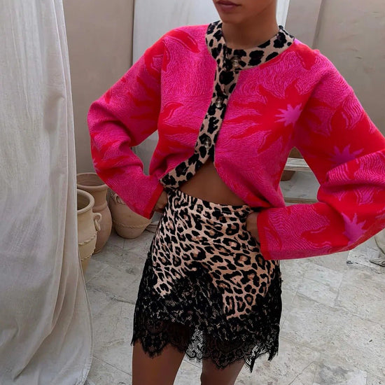 Young Ideas & Henmores - Soleil Leopard Cardigan - Red - XS