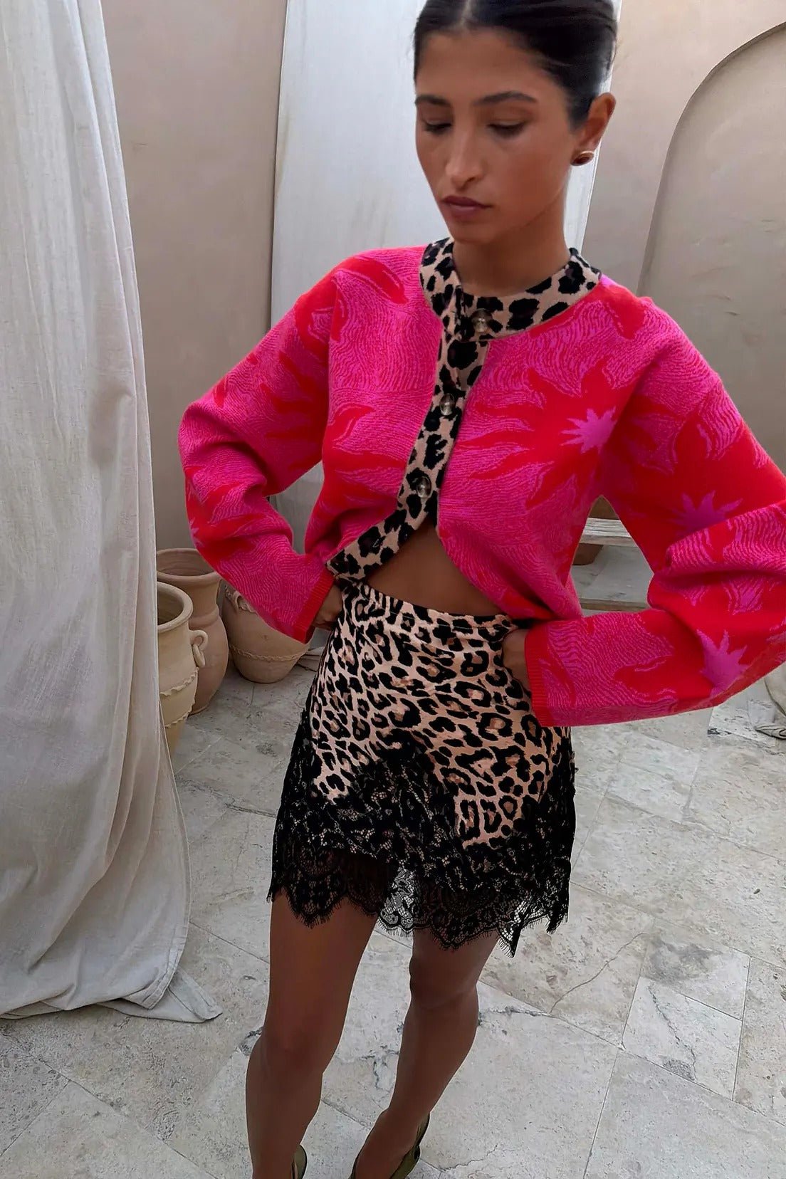 Young Ideas & Henmores - Soleil Leopard Cardigan - Red - XS