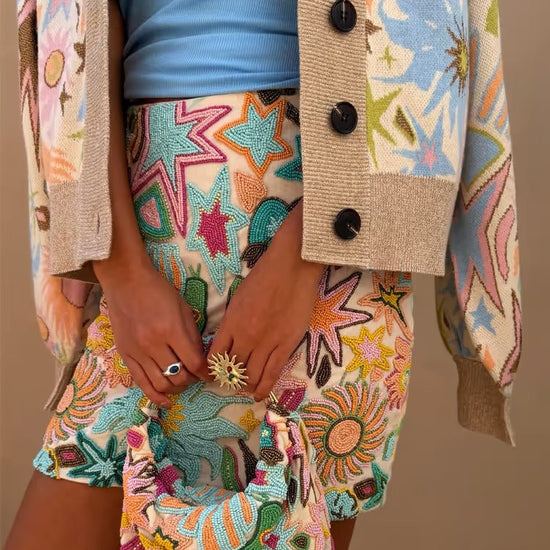 Young Ideas & Henmores - Star Jacquard Knit Bomber Cardigan - Multi - XS