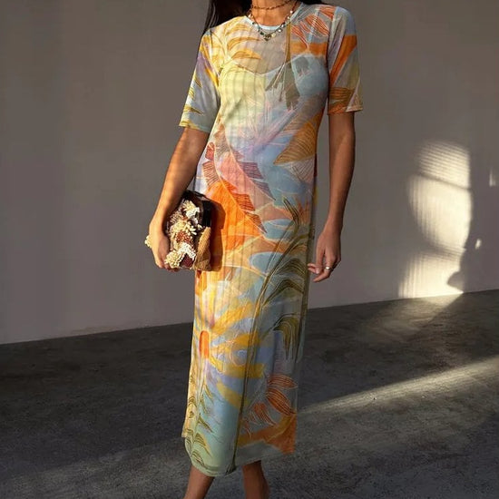 Young Ideas/Henmores - Sydney Mesh Midi Dress - Sky Blue Multi - 8