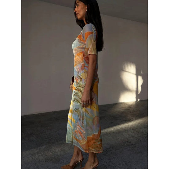 Young Ideas/Henmores - Sydney Mesh Midi Dress - Sky Blue Multi - 8