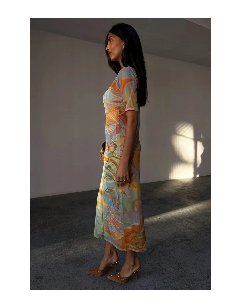 Young Ideas/Henmores - Sydney Mesh Midi Dress - Sky Blue Multi - 8