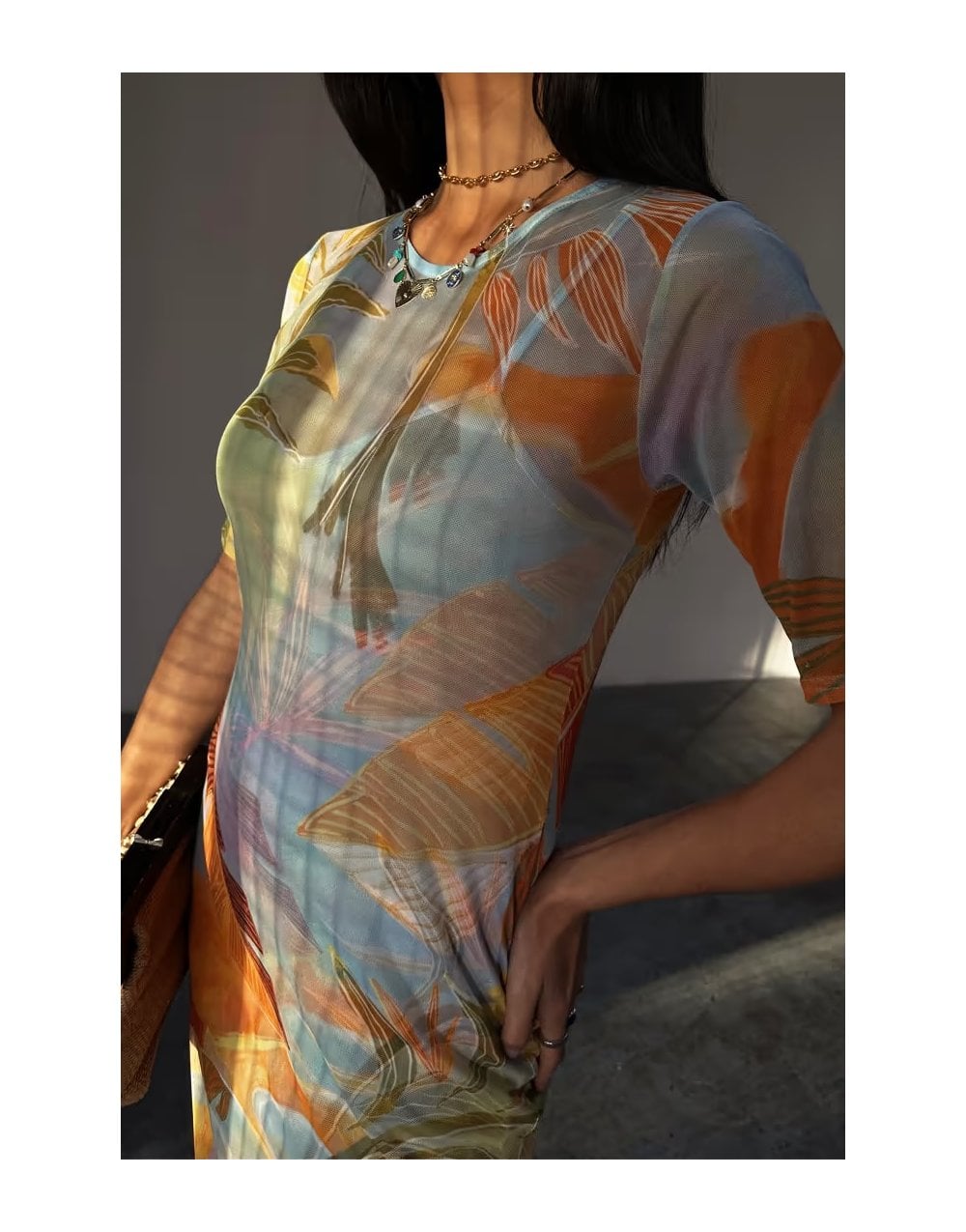 Young Ideas/Henmores - Sydney Mesh Midi Dress - Sky Blue Multi - 8