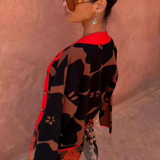 Young Ideas & Henmores -Zizi Jaden Floral Jacquard Cardigan -Brown -XS