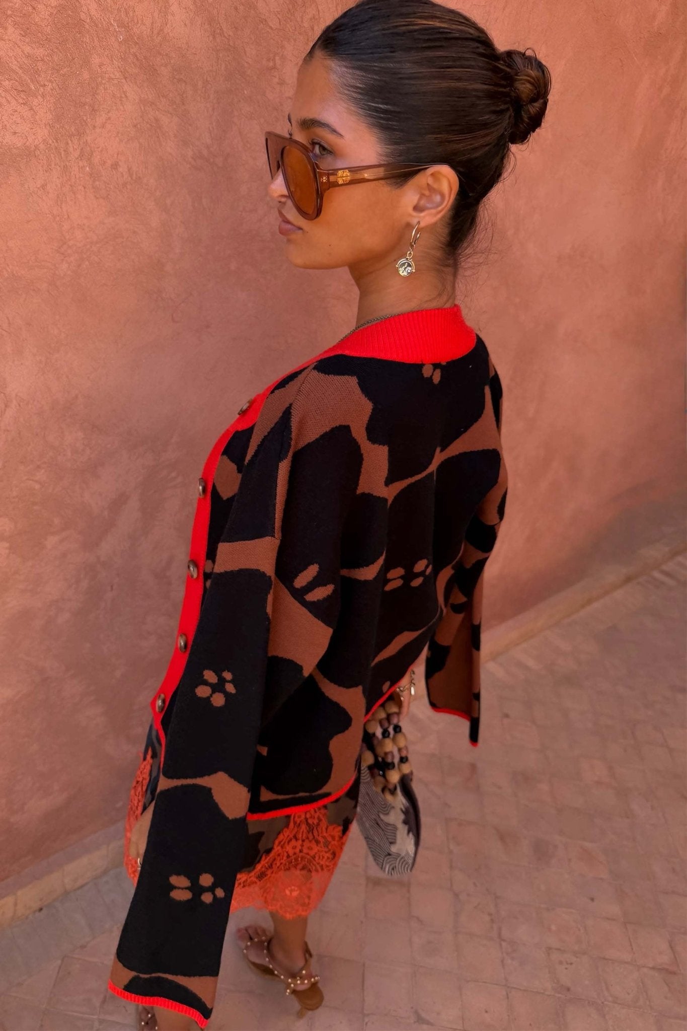 Young Ideas & Henmores -Zizi Jaden Floral Jacquard Cardigan -Brown -XS