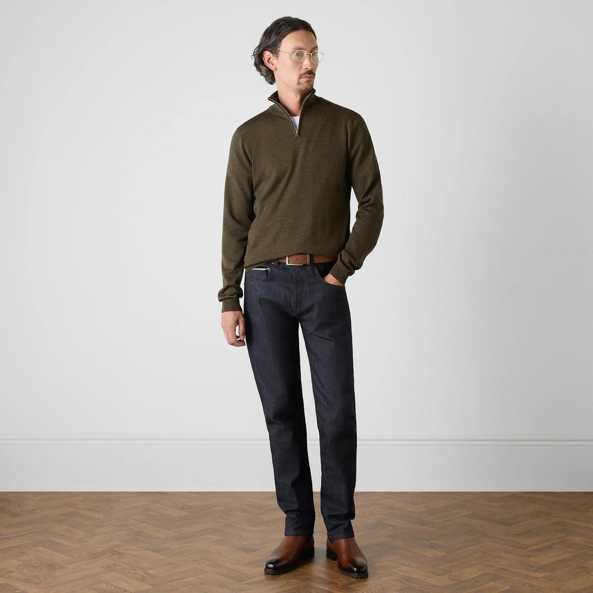 Young Ideas & Henmores -Ardmore 1/4 Zip Jumper -Khaki -M