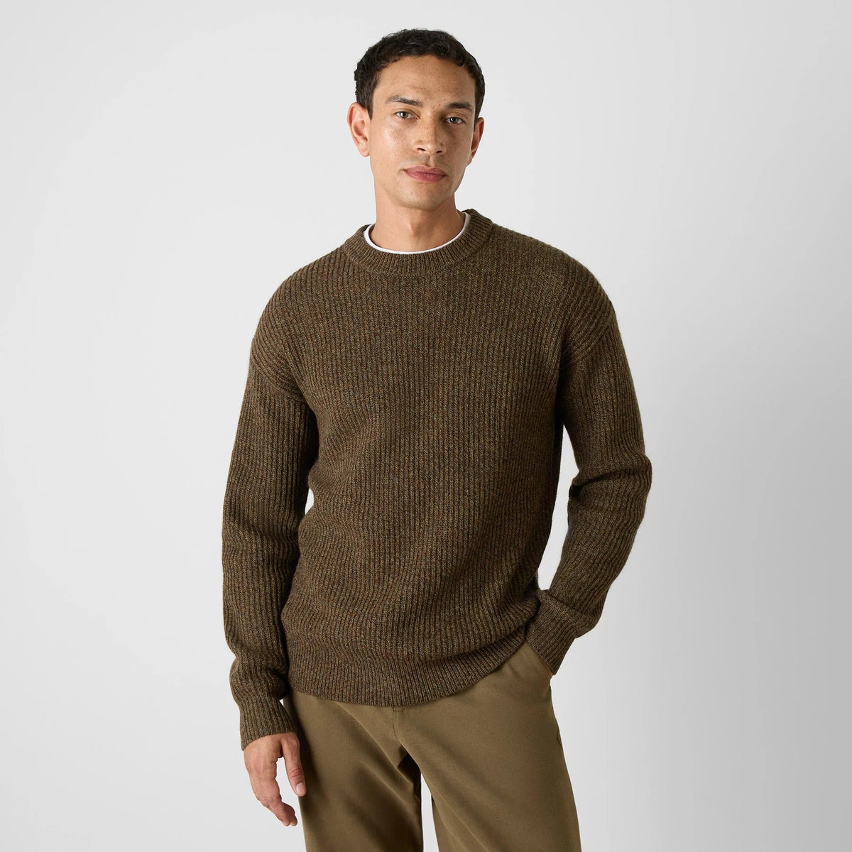 Young Ideas & Henmores -Belcarra Yak Wool Blend Crew Neck Jumper -Brown -M