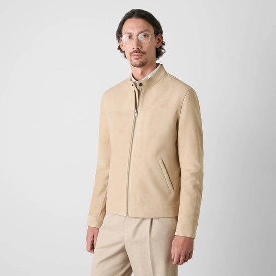 Young Ideas & Henmores -Dimson Suede Biker Jacket -Sand -M