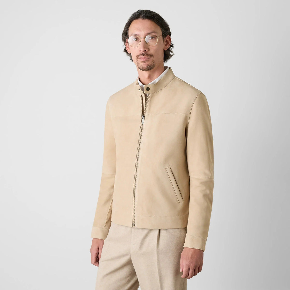 Young Ideas & Henmores -Dimson Suede Biker Jacket -Sand -M