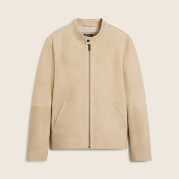 Young Ideas & Henmores -Dimson Suede Biker Jacket -Sand -M