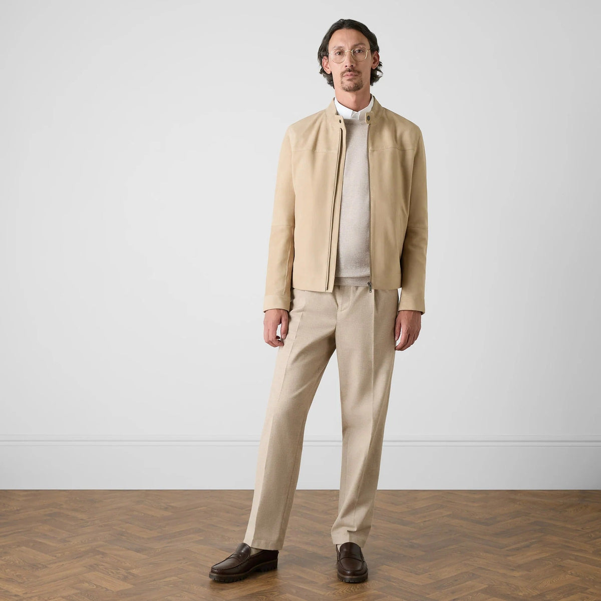 Young Ideas & Henmores -Dimson Suede Biker Jacket -Sand -M