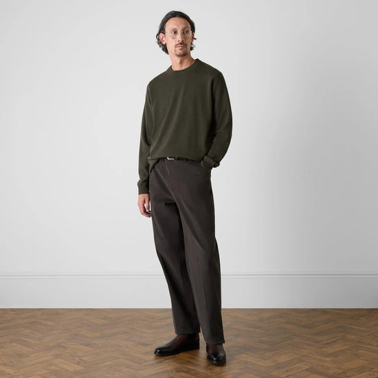 Young Ideas & Henmores -Harston Cashmere Crew Neck Knitwear Jumper -Khaki -M