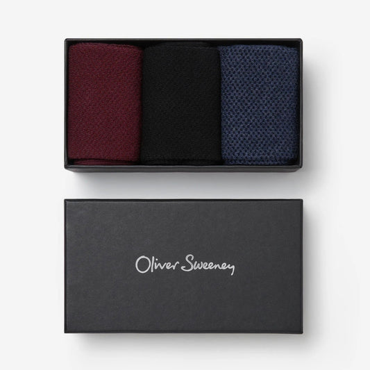 Young Ideas & Henmores -Pia Socks 3 Pack Box Set -Navy/Black/Burgundy -M