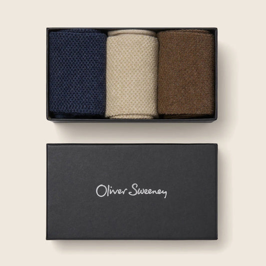 Young Ideas & Henmores -Pia Socks 3 Pack Box Set -Chocolate/Navy/Putty -M