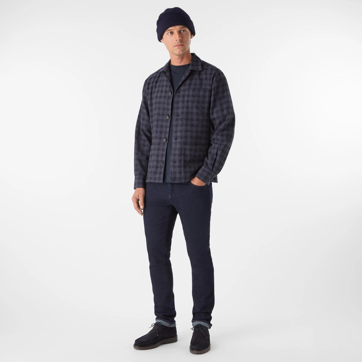 Young Ideas & Henmores -Tramore Check Overshirt -Navy -M