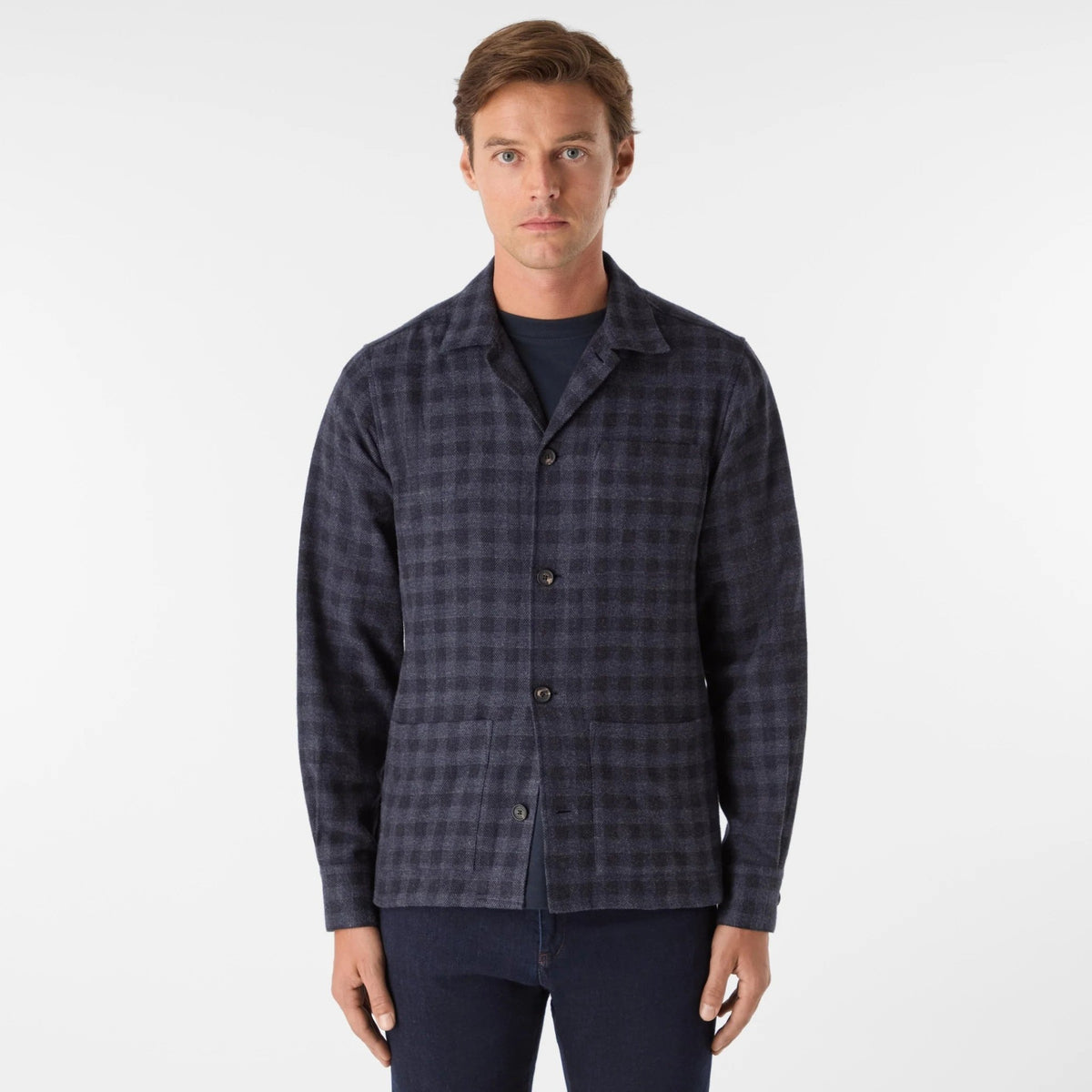 Young Ideas & Henmores -Tramore Check Overshirt -Navy -M