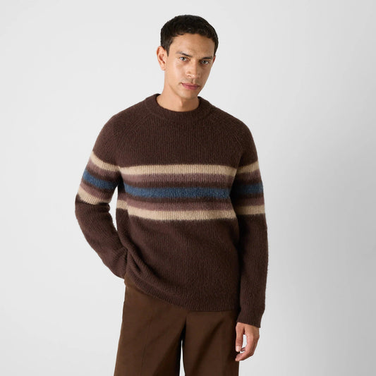 Young Ideas & Henmores -Witney Fade Stripe Crew Neck Jumper -Brown -M