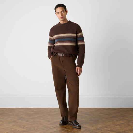 Young Ideas & Henmores -Witney Fade Stripe Crew Neck Jumper -Brown -M