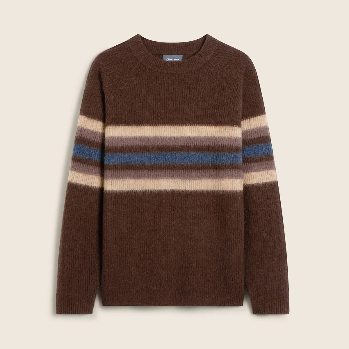 Young Ideas & Henmores -Witney Fade Stripe Crew Neck Jumper -Brown -M