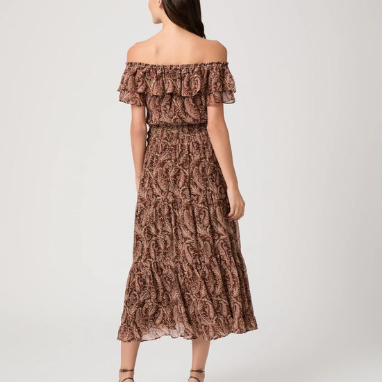 Young Ideas & Henmores -Alistar Off Shoulder Silk Paisley Dress -Oak Multi -XS