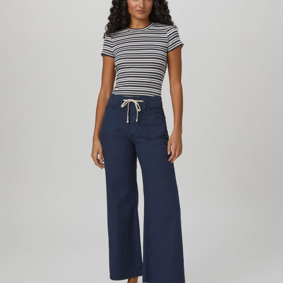 Young Ideas/Henmores - Ari Crop Flare Trouser With Waistband - Vintage Navy Seascape - 26