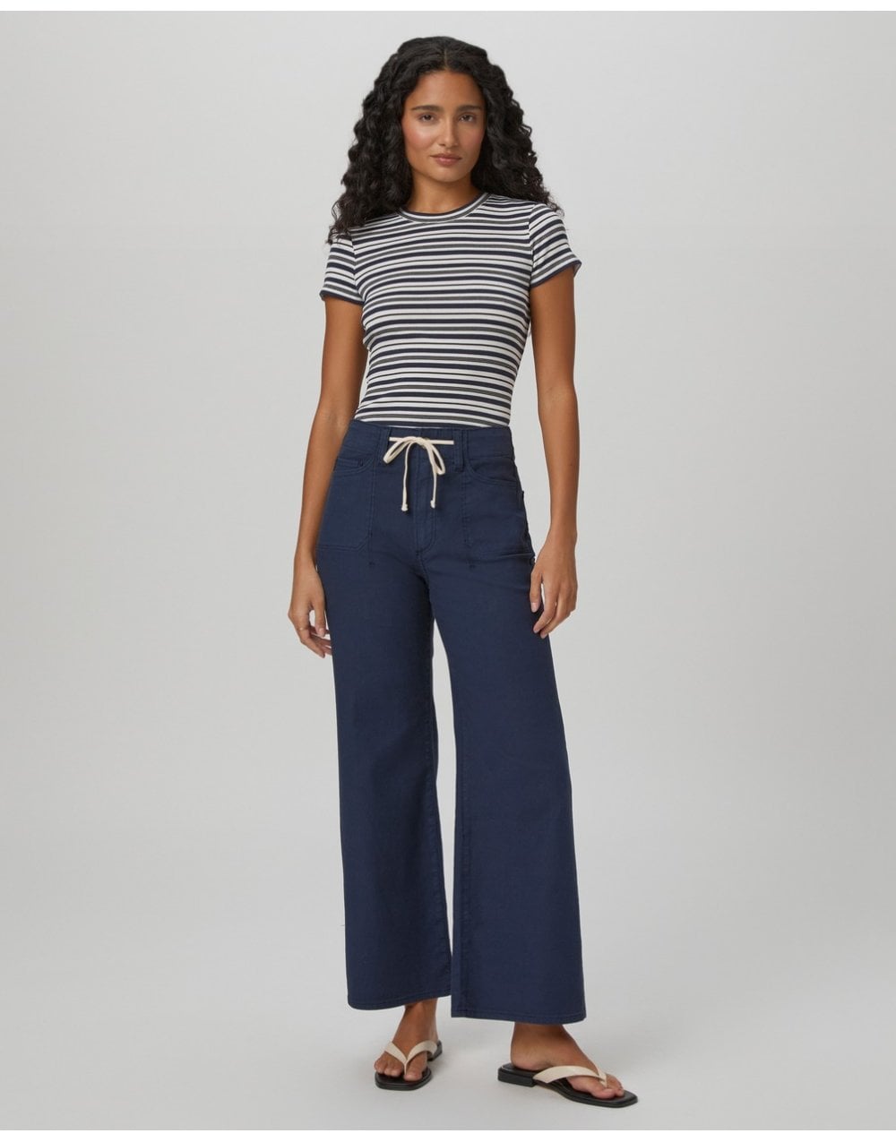 Young Ideas/Henmores - Ari Crop Flare Trouser With Waistband - Vintage Navy Seascape - 26