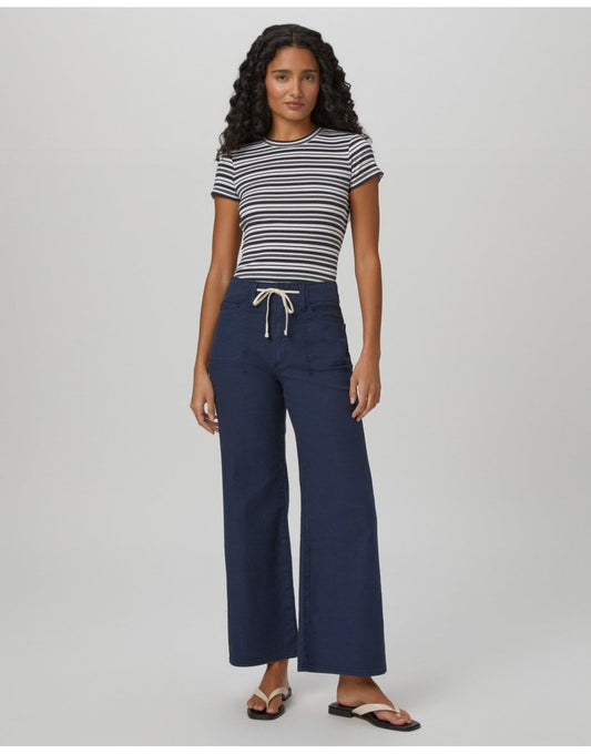 Young Ideas/Henmores - Ari Crop Flare Trouser With Waistband - Vintage Navy Seascape - 26