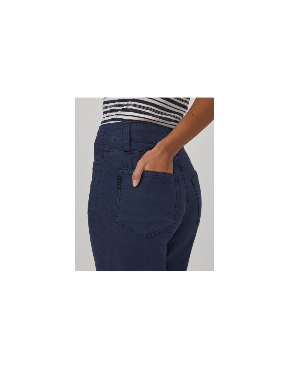 Young Ideas/Henmores - Ari Crop Flare Trouser With Waistband - Vintage Navy Seascape - 26