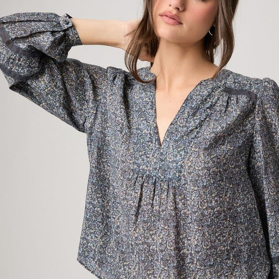 Young Ideas/Henmores - Calgary Printed Blouse - Navy Multi - XS
