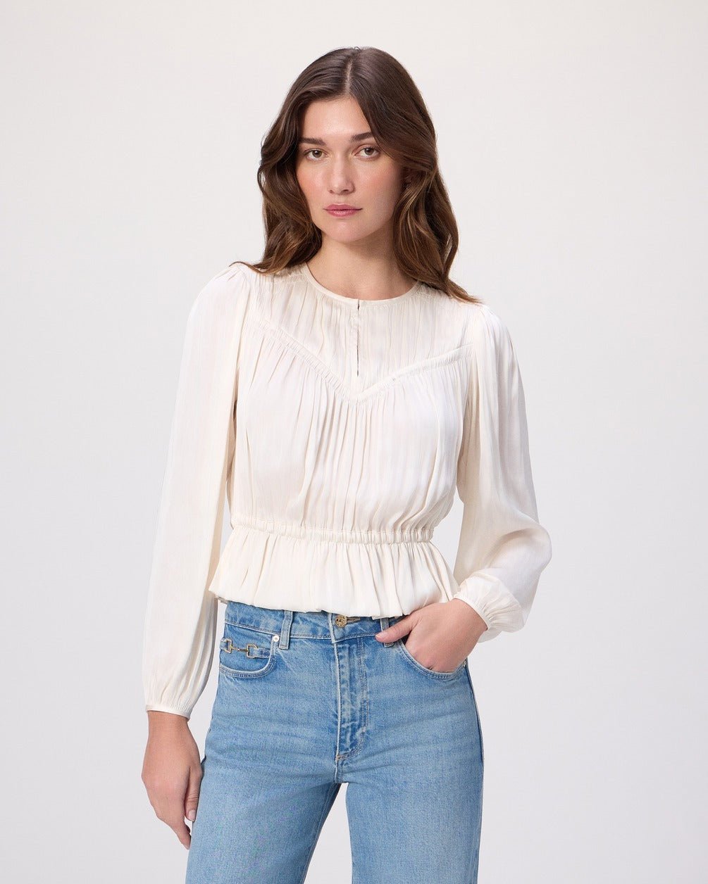Young Ideas/Henmores - Gansevoort Ruched Blouse - Antique White - XS