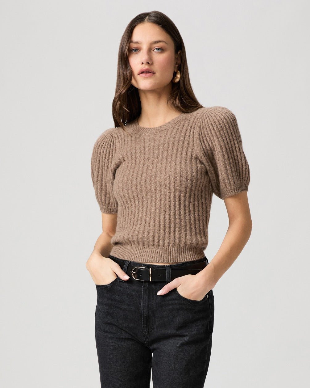 Young Ideas/Henmores - Lucerne Puff Short Sleeve Jumper - Heather Brown - XS