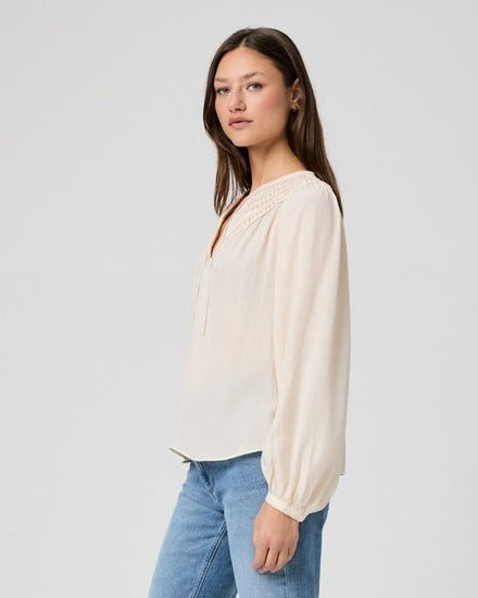 Young Ideas/Henmores - Milani Tie Neck Ruched Blouse - Antique White - XS