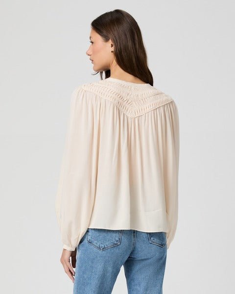 Young Ideas/Henmores - Milani Tie Neck Ruched Blouse - Antique White - XS