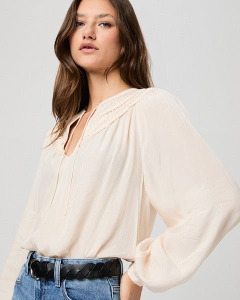 Young Ideas/Henmores - Milani Tie Neck Ruched Blouse - Antique White - XS