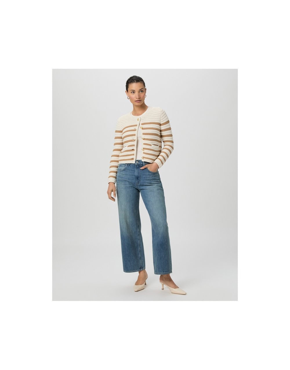 Young Ideas/Henmores - Oberon Striped Cardigan - Ivory/Biscotti - XS