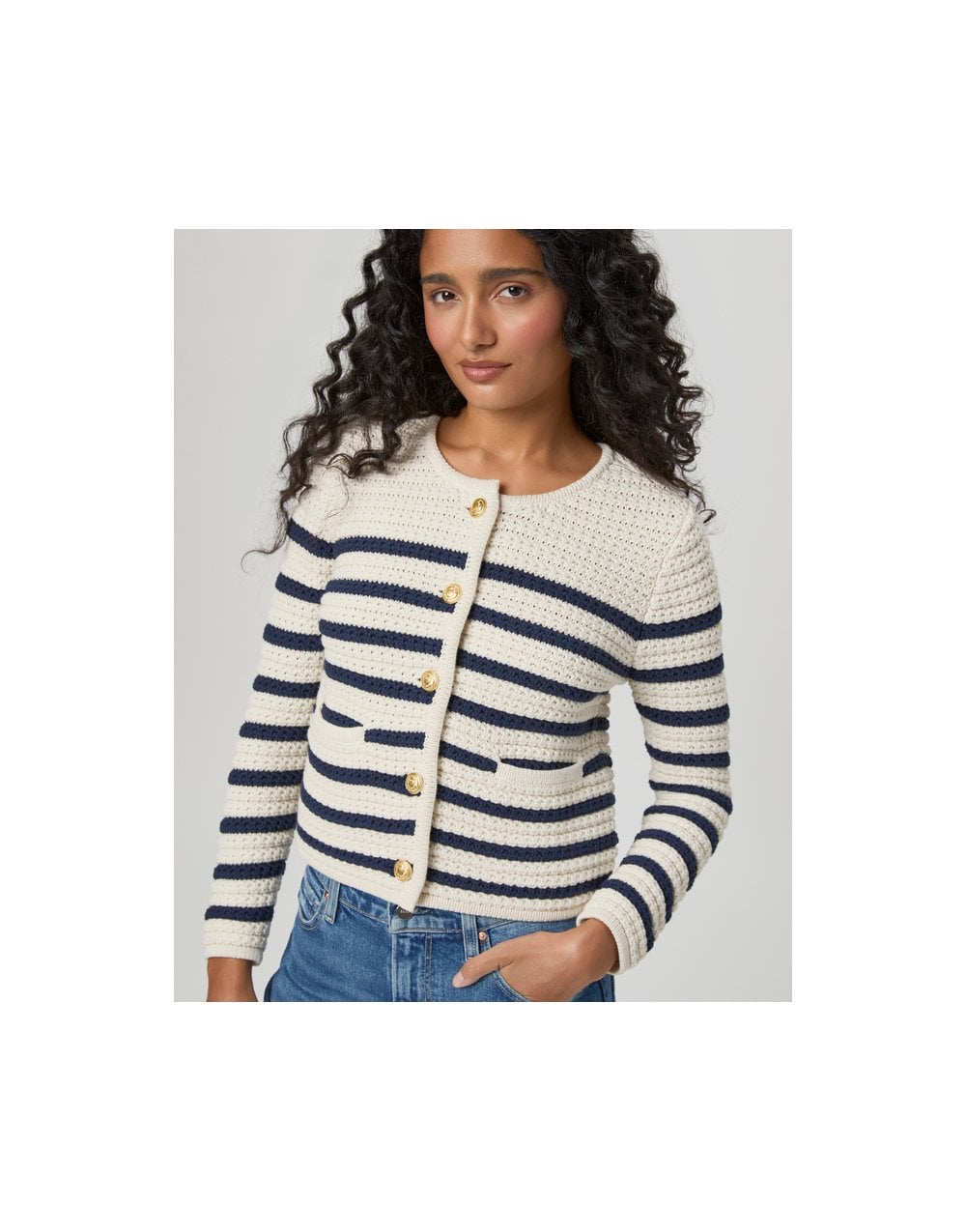 Young Ideas/Henmores - Oberon Striped Cardigan - Ivory/Biscotti - XS