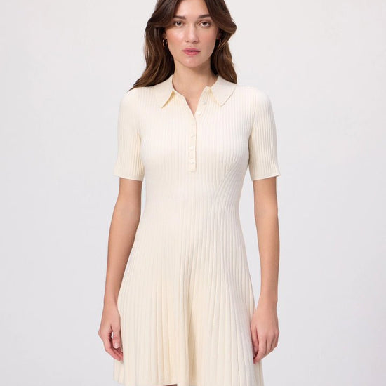 Young Ideas & Henmores - Olie Ribbed Short Dress - Ecru - XS