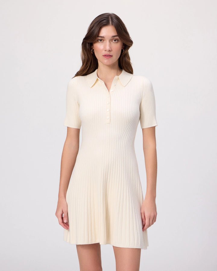 Young Ideas & Henmores - Olie Ribbed Short Dress - Ecru - XS