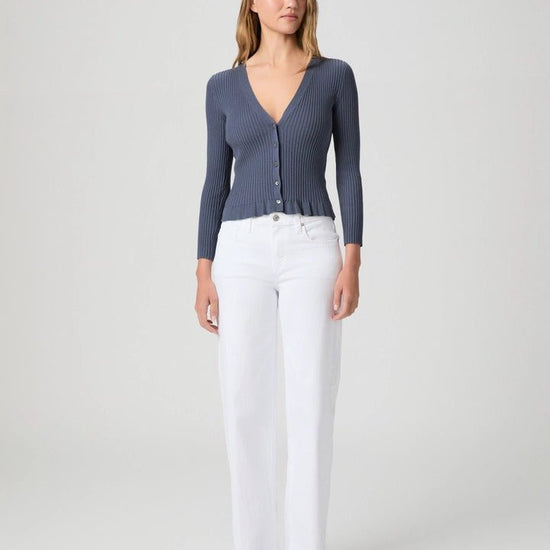 Young Ideas & Henmores -Royce Ribbed Frill Cardigan -Pacific Blue -S