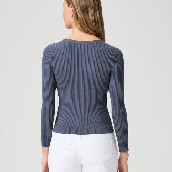 Young Ideas & Henmores -Royce Ribbed Frill Cardigan -Pacific Blue -S