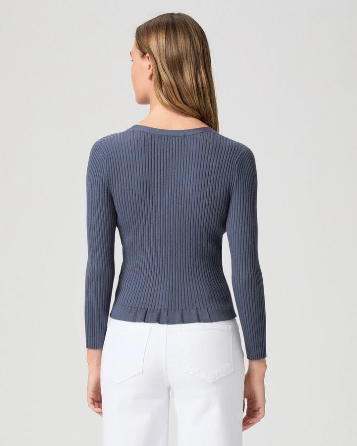 Young Ideas & Henmores -Royce Ribbed Frill Cardigan -Pacific Blue -S