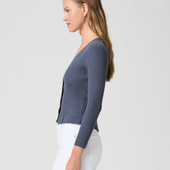 Young Ideas & Henmores -Royce Ribbed Frill Cardigan -Pacific Blue -S