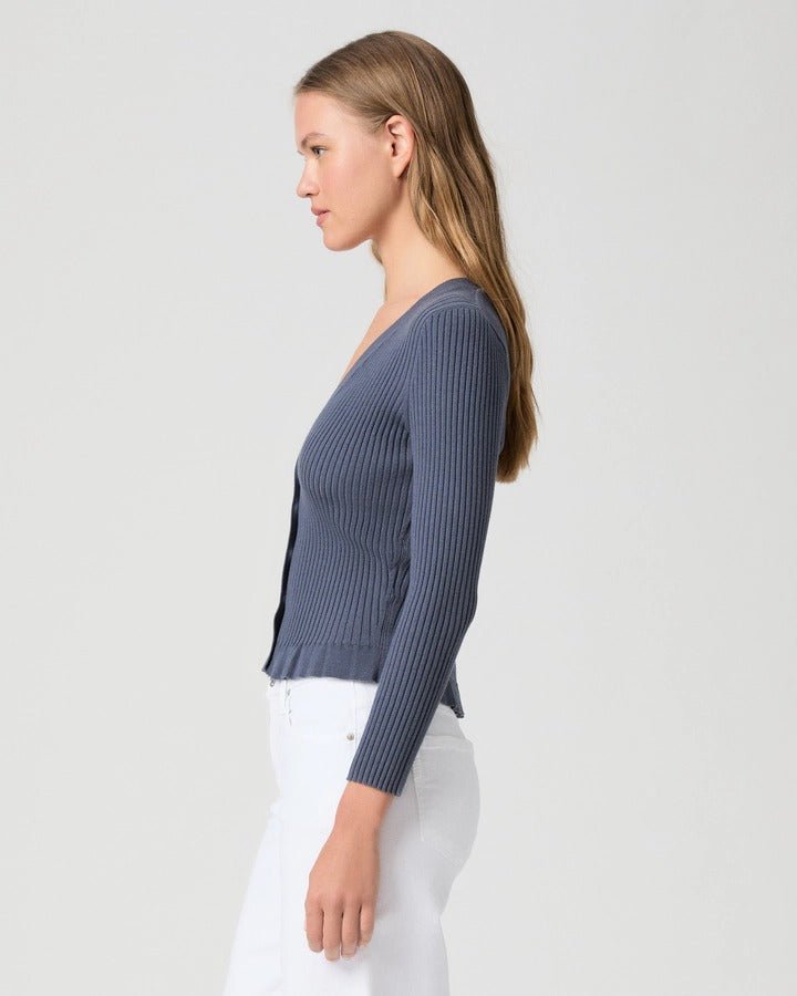 Young Ideas & Henmores -Royce Ribbed Frill Cardigan -Pacific Blue -S