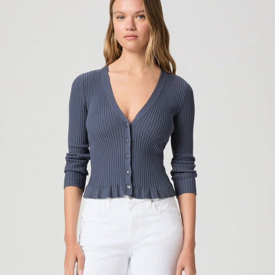 Young Ideas & Henmores -Royce Ribbed Frill Cardigan -Pacific Blue -S