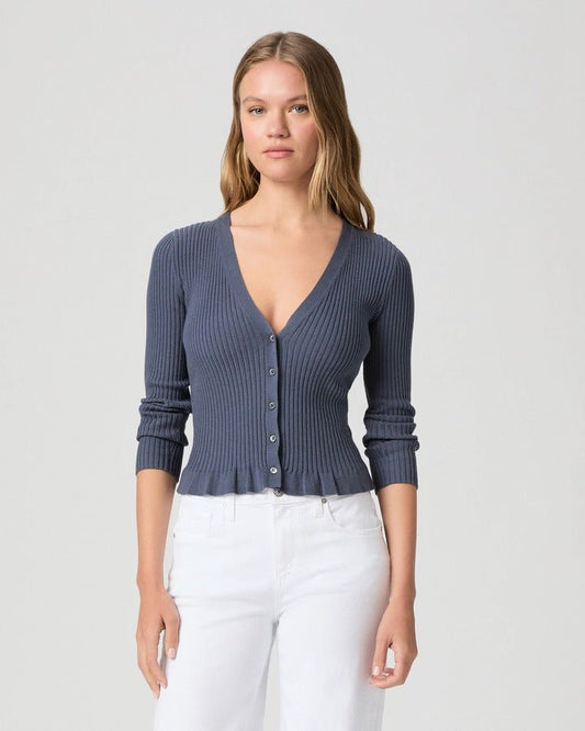 Young Ideas & Henmores -Royce Ribbed Frill Cardigan -Pacific Blue -S