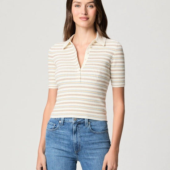 Young Ideas & Henmores -Summit Stripe Polo Knit -White Multi Stripe -XS