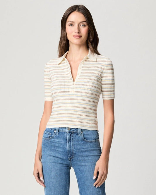 Young Ideas & Henmores -Summit Stripe Polo Knit -White Multi Stripe -XS
